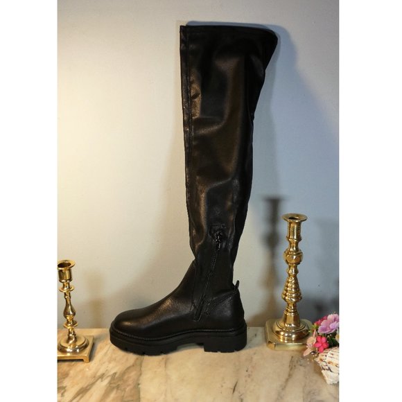 Host Pick Steve Madden Industry Black Paris Pull On Round Toe Over Knee Boot 7.5 - Picture 2 of 7